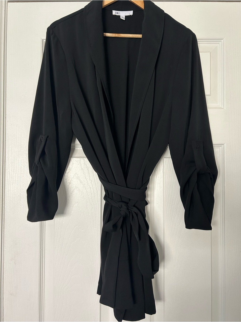 DR2 NWOT Black Belted Duster Jacket Roll Tab Sleeve XL